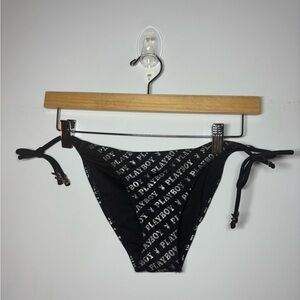 PLAYBOY black and silver logo bunny string bikini swim bottoms